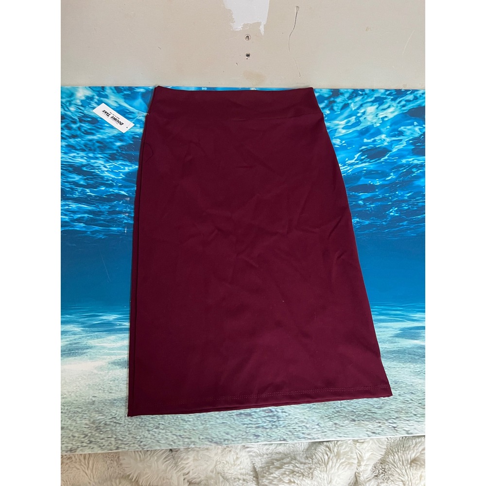 ☀️Double Take Burgundy High Waisted Bodycon Pencil Midi Skirt NWT Medium - Picture 6 of 7